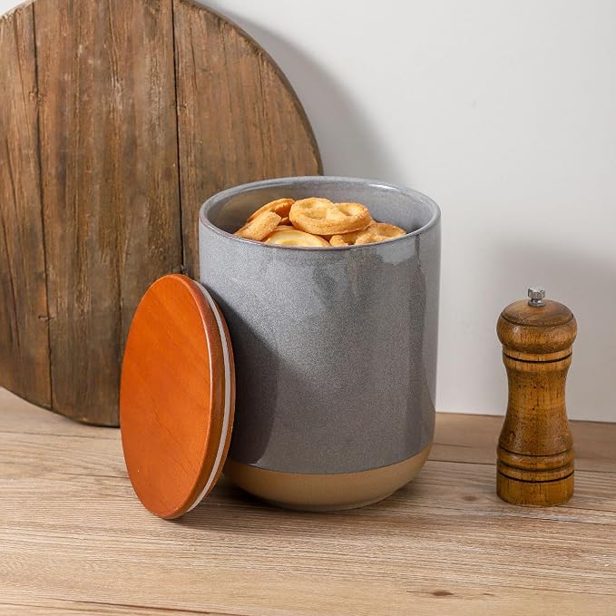 Ceramic Food Storage Jar,Coffee Canister for Countertop with Lids Airtight,Large Flour,Cereal,Spices,Beans,Rice and Candies Containers for Kitchen and Home,Farmhouse Kitchen Decor,80 OZ Gray