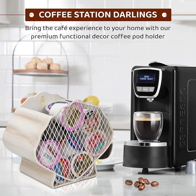 Made Easy Kit Coffee Pod Basket Organizer Useful Decor - Compatible with Keurig K-Cup Pods - Home Coffee Bar Functional Decoration - Café Station Countertop Freestanding Storage Sea (Clam Shell)