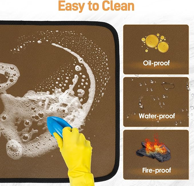 Heat Resistant Mat for Air Fryer, 15 x 18in Heat Resistant Mat for Countertop, Fireproof Silicone Countertop Protector Appliance Slider Hot pod for Air Fryer, Coffee Maker, Toaster, Oven, Light Brown