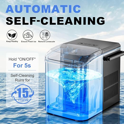 NEWBULIG Countertop Ice Maker Machine with Handle, Portable Bullet Ice Maker Produces 9 Cubes in 6 Minutes, 26 lbs per 24 Hours, Includes Basket & Scoop, for Home Kitchen RV Camping Party, Black
