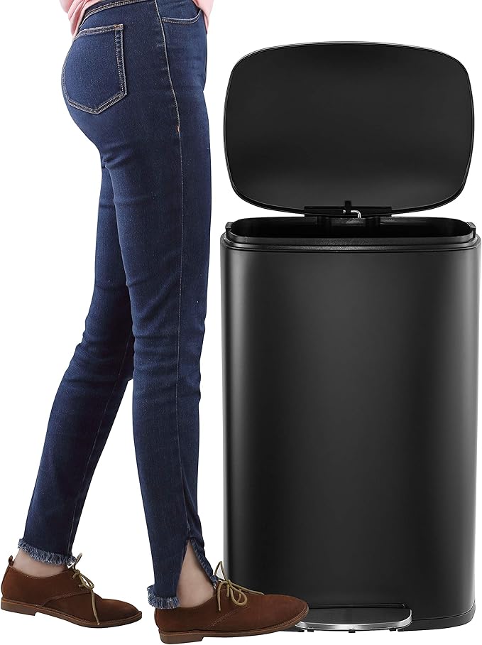 happimess HPM1006B Connor Rectangular 13-Gallon Trash Can with Soft-Close Lid and Free Mini Trash Can, Fingerprint Resistant, Modern, Minimalistic for Home, Kitchen, Office, Bathroom, Black
