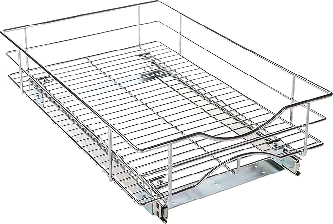 Home Zone Living Pull Out Kitchen Cabinet Organizer with Slide Out Drawer for Space Saving Storage, 14” W x 21” L