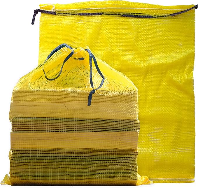 Mesh Firewood Bags 22"×24" 300 Per Pack Crawfish Sacks, Firewood Bags for Selling, Onion Bag Storage Potato Sacks Mesh Wood Bag Bulk, Yellow (Pack of 300)