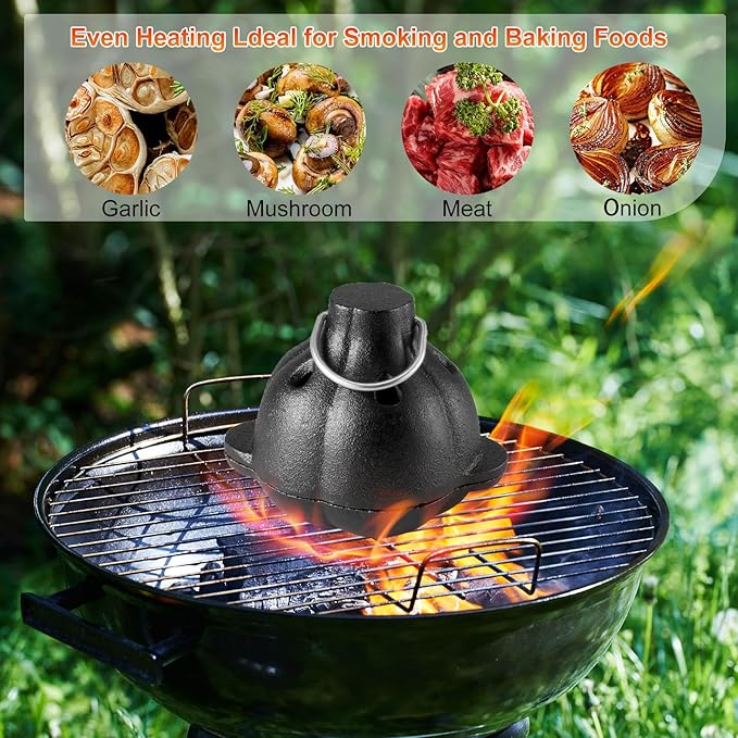 Cast Iron Garlic Roaster with Handle, Mini Cast Iron Smoker, Garlic Roaster for Oven, Used in the Kitchen Oven or Outdoors on a BBQ Grill Stove