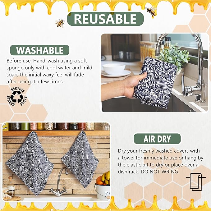 Sourdough Bread Bag – Reusable Beeswax Bread Storage Bags 2.0 (2 Sizes) for Homemade & Artisan Loaves, Cotton-Lined Bread Keeper, Plastic-Free Kitchen Storage - Japanese Araumi Waves)