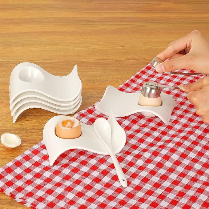 Ceramic Egg Cup, Egg Cups for Soft Boiled Eggs, Soft Boiled Egg Holder 4 + 1 Egg Topper Cutter Boiled Egg Cups Set