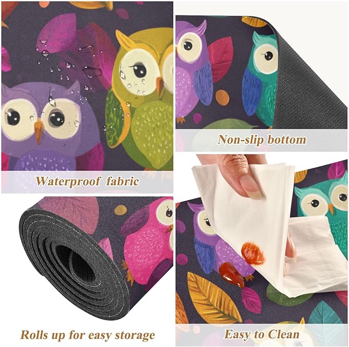 2 in 1 Table Runner Trivet for Hot Pots and Pans Heat Resistant Non Slip Waterproof 39 x 12 Inch Decorative Table Protector for Kitchen Countertop Black Owl and Leaves