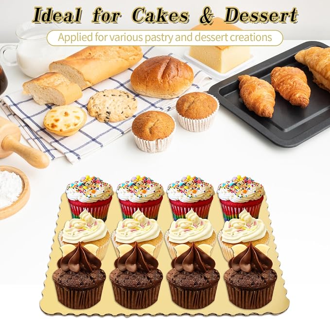 15 Pack 19 x 14 Inch Greaseproof Rectangle Cake Boards, Premium Corrugated Single Wall Cake Base Board Half Sheet Cake Board for Sheet Cake, Dessert Base, Cupcake and Cake Pizza(Gold)