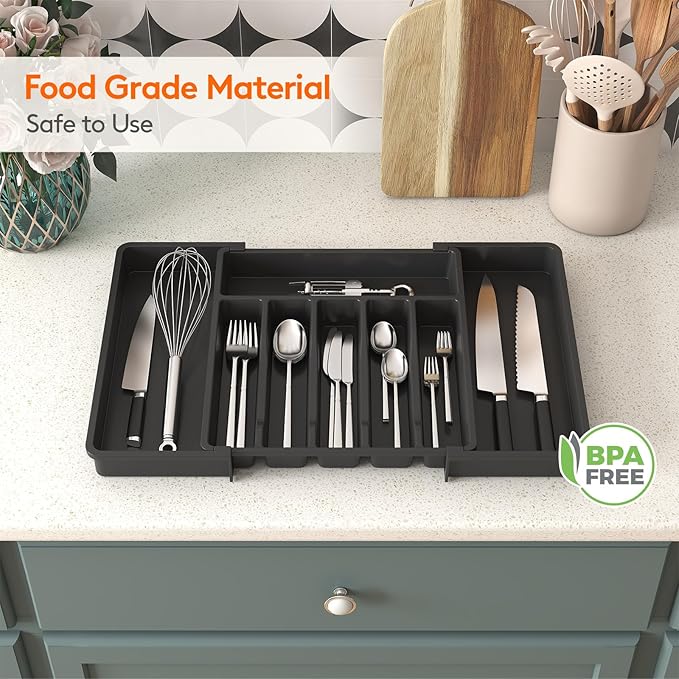Lifewit Silverware Drawer Organizer, Expandable Utensil Tray for Kitchen, BPA Free Flatware and Cutlery Holder, Adjustable Plastic Storage for Spoons Forks Knives