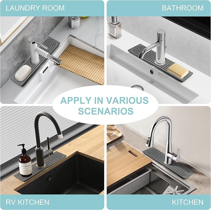 Faucet Mat for Kitchen Sink, Diatomite Fast Drying Stone Sink Tray, Super Absorbent, Prevents Moisture Buildup - Faucet Splash Guard for Bathroom Counter, Kitchen [Dark Grey, 15.8" x 3.9"]