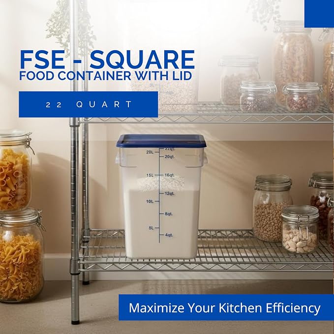 FSE 373-FCWL-22QT Food Container, 22 Qt Square Clear Storage Container with Measurement Markings, Stackable Space-Saving Design, Durable Construction, NSF