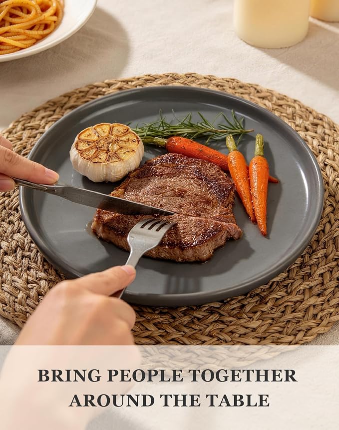 OTAGO 24-Piece Grey Stoneware Dinnerware Set for 6 with Mugs, Plates and Bowls Sets with Partially Unglazed Base, Scratch Resistant Ceramic Dish Set, Microwave & Dishwasher Safe for Kitchen