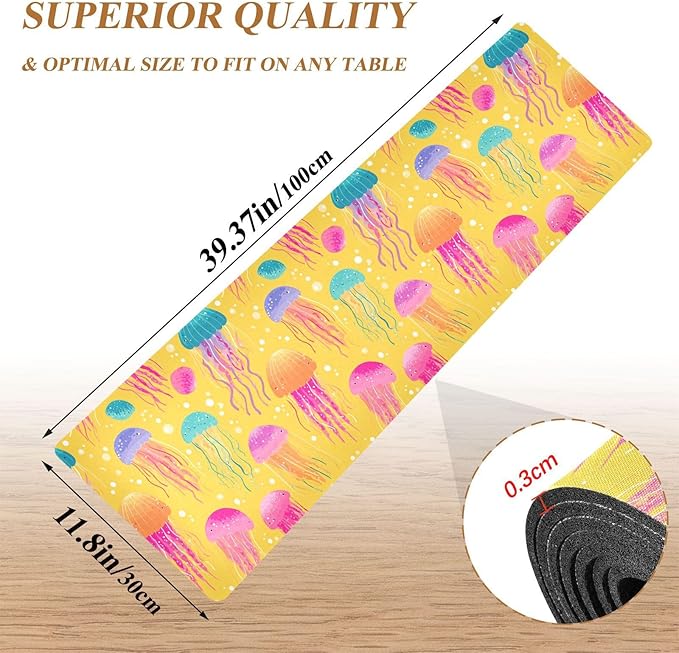 Cute Jellyfish Bubbles Yellow Trivet Table Runner Heat Resistant 230F for Hot Dishes Pots Plates Kitchen Dining Table Protector Decorative 39.37x 11.8