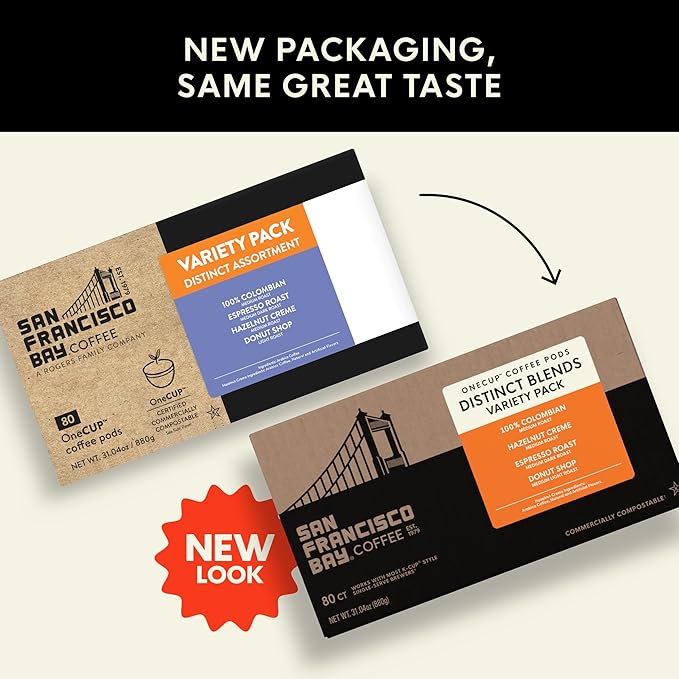 San Francisco Bay K-Cup Coffee Pods Distinct Assortment Variety Pack (80 ct), Includes 100% Colombian, Espresso Roast, Donut Shop, & Hazelnut Crème, Commercially Compostable Single-Serve Coffee Pods
