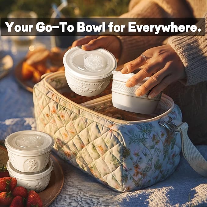 Artena Ramekins with Lids, Creme Brulee Ramekins Oven Safe, Ceramic Pudding Cups, Souffle Cups, Custard Cups, Dipping Sauce Cups, Food Storage Containers with Lids, Set of 4 (8 oz, Damask Floral)