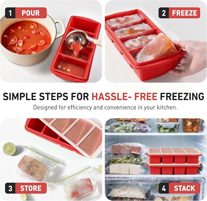 Silicone Freezer Tray with Lid Soup Freezer Container Molds with Steel Reinforced Rim Soup Cubes with Steel Reinforced Rim Perfect for for Soup, Sauce, Leftovers, Homemade Meal Prep and More