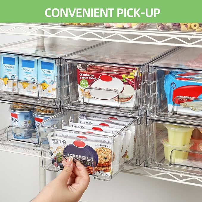 Small Stackable Clear Acrylic Storage Drawers(6 Pack) with Handles,Plastic Organizer Bins for Fridge Bathroom Kitchen Cabinet Pantry Coffee bar Undersink Office Closet Storage Bins