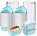 Vesici 100 Sets Mini Loaf Pans with Lids, 5.7 oz Disposable Aluminum Foil Baking Cups, Rectangle Cake Pans for Baking Storage Birthday Party(Powder Blue)