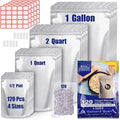 120 Mylar Bags for Food Storage with Oxygen Absorbers 300cc, 8 Mil 1Gallon 10"x14", 7.5"x11.5", 6"x9", 4.3"x6.3" Stand-Up Zipper Resealable Bags & Heat Sealable Food Storage Bags + Labels
