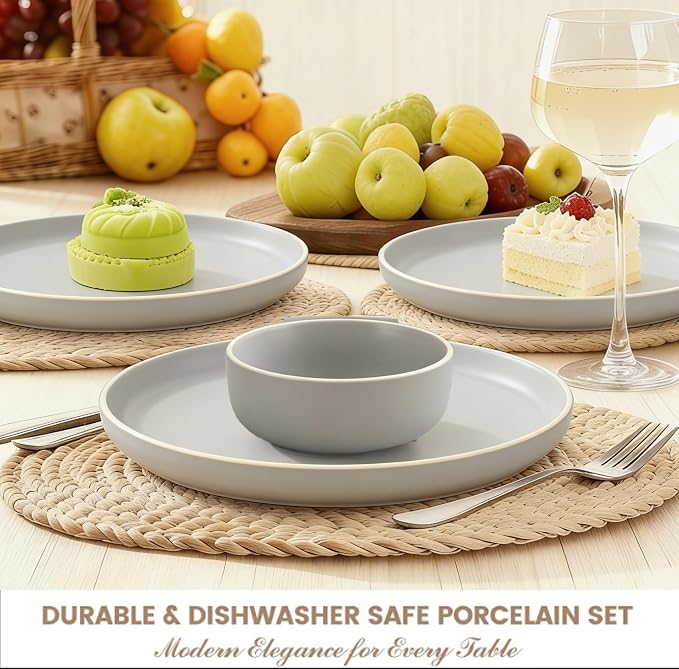 Plates and Bowls Sets,12 Pieces Round Porcelain Dinnerware Sets,Dishes, Plates, Dishware Sets,Chip Resistant Ceramic Dish Set Dining Dinner Ware Service for 4