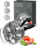 Compact Stainless Steel Food Mill with 3 Discs – Ergonomic Rotary Hand Crank with Removable Handles for Tomato Sauce, Applesauce, Baby Food, Mashed Potatoes & Puree