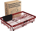 MAJALiS Red Dish Drying Rack Over The Sink with Utensil Holder | Expandable Stainless Steel Dish Drainer for Small Kitchen, Apartment, RV, Counter Space Saving, Perfect Fit, Rustproof