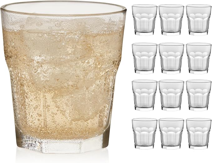 Libbey Gibraltar DuraTuff Drinking Glass Drinking Cup Set, Iconic Heavy Base Bar Glassware hick Drinking Glasses Set of 12, 12-Ounce Rocks Glasses