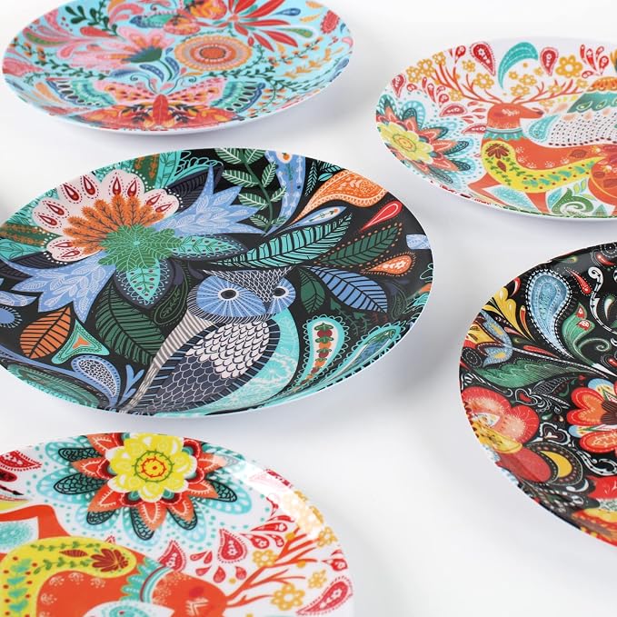 Melamine Plates Set for 4-8 Pcs:Camping Dishes Set with 4 Dinner Plates and 4 Salad Plates.Lightweight and Unbreakable.Indoor and Outdoor Use.