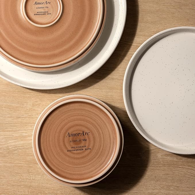 AmorArc Ceramic Dinnerware Set for 4 | Speckled Stoneware Plates and Bowls with unglazed terracotta | Scratch Resistant, Dishwasher & Microwave Safe Modern Dishes Sets- 12Pcs