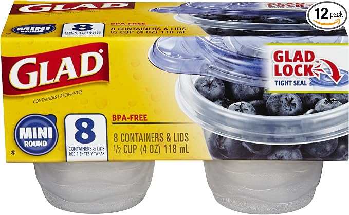 Glad Food Storage Containers - Mini Round Containers - 4 Ounce - 8 Count (Pack of 12)