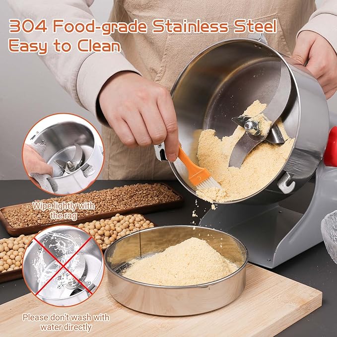 Electric Grain Mill Grinder 2000g High-speed Grain Spice Herb 3500W Dry Grinder Machine 304 Stainless Steel Superfine powder high-speed grain mill 36000r/min for Kitchen Home and Commercial