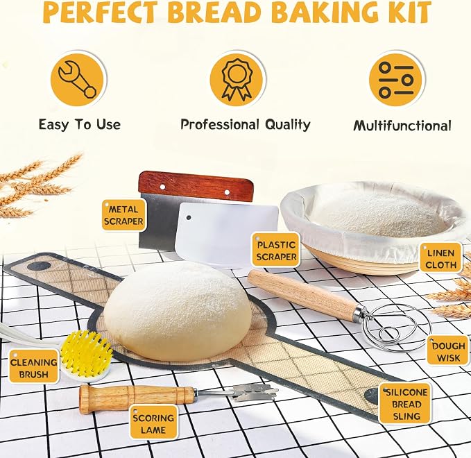 Advanced Cast Iron Dutch Oven for Baking, With Banneton Bread Proofing Basket & Baking Supplies, 5QT Multi-Functional Dutch Oven Pot with Lid, Cast Iron Bread Pan, Black