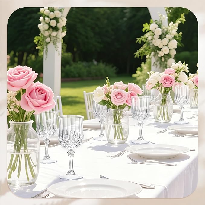 7OZ Plastic Wine Glasses, Reusable Vintage Goblets Unbreakable Drinking Glasses Crystal Water Cups Champagne for Wedding, Parties (48, Clear)