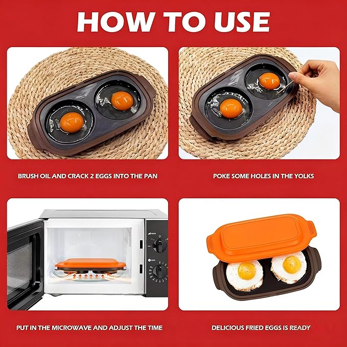 Microwave Egg Cooker, Microwave Egg Poacher | Cooker & Fryer for Breakfast Sandwiches | Maker for 2 Eggs | Dishwasher-Safe & BPA-free, Save Time,Portable for Home,Travel,Gifts (Orange)