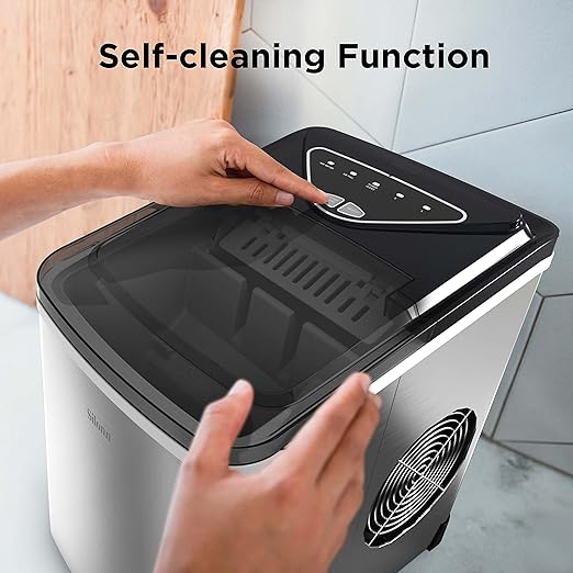 Silonn Ice Makers Countertop, 9 Cubes Ready in 6 Mins, 26lbs in 24Hrs, Self-Cleaning Ice Machine with Ice Scoop and Basket, 2 Sizes of Bullet Ice for Home Kitchen Office Bar Party