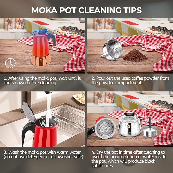 6 Cup 300ml Moka Pot Stainless Steel Espresso Coffee Maker Stovetop Coffeemaker Italian Classic Style Brewing Greca Cafe Mocha Machine for Cafeteras Lover Camping Travel and Home Use 10oz