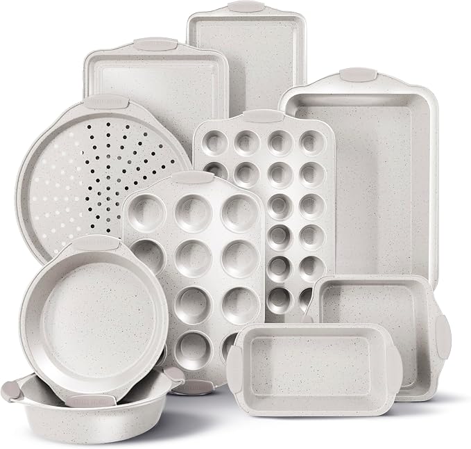 Country Kitchen Nonstick Stackable Bakeware Set - Heavy Duty, Durable, Easy Release Baking Set, Cream, 10 Pcs