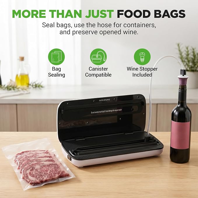 NutriChef Automatic Vacuum Air Sealing System for Food Preservation with Starter Kit, Compact Design, Lab Tested, Dry & Moist Food Modes with Led Indicator Lights, Black
