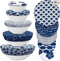 Patelai 10 Pcs Bowl Covers Reusable in 5 Size Stretch Cloth Fabric Elastic Food Storage Bowl Covers Bread Sourdough Lids for Proofing Food Fruits Leftover(Blue White,Japanese)