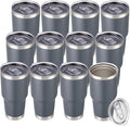 30 oz Tumbler with Lid Stainless Steel Tumblers Bulk Vacuum Insulated Cup Reusable Powder Coated Travel Mug Double Wall Leak Proof Cups Keep Cold Drinks for 12 Hours Grey, Set of 12