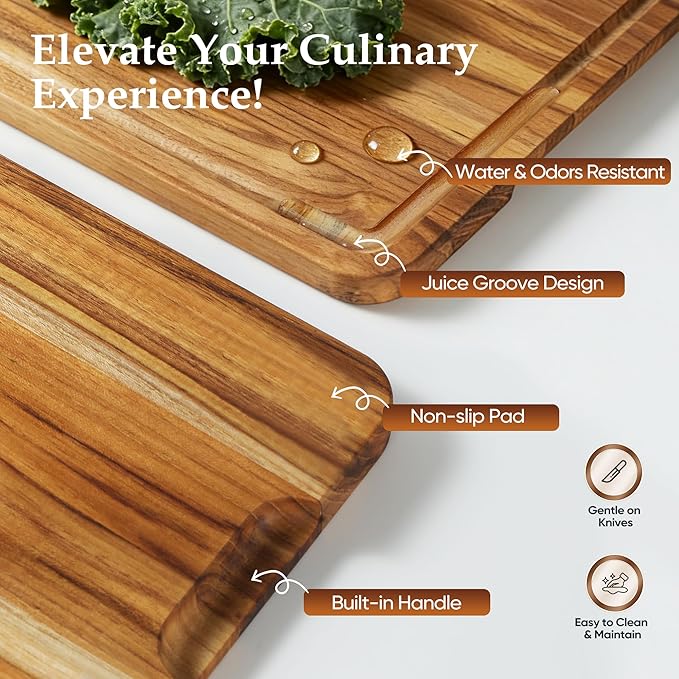 XXLarge Teak Cutting Board Non Toxic Wood Chopping Board Wooden Bamboo Charbuterie Butcher Block Heavy Duty Non Slip Teak Wood Cutting Board for Kitchen