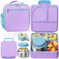Fimibuke Kids Bento Lunch Box with Thermo, Leakproof Toddler Bento Box with 8.5OZ Insulated Food Jar, Lunch Bag & Utensils BPA Free Dishwasher Safe 3 or 4 Compartment Container for School Girls Boys