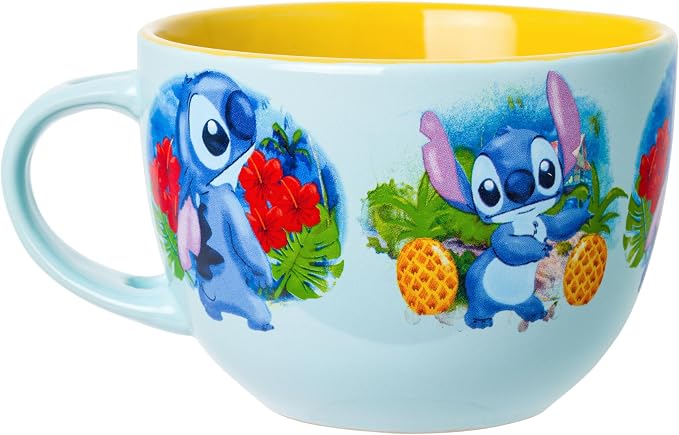 Silver Buffalo Disney Lilo and Stitch Tropical Water Hawaii Ceramic Soup Mug with Spoon Set, 24 Ounces