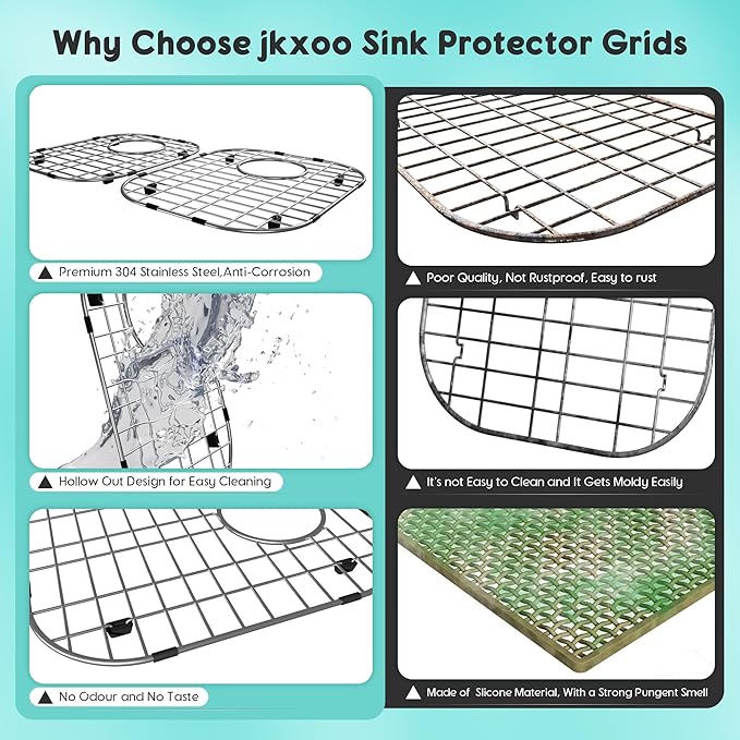 2Pack Sink Protectors for Kitchen Sink 13''x16''&11.2''x14.5'', Sink Rack for Bottom of Sink, Stainless Steel Sink Grid, Rust Resistant Metal Sink Protector with 2Pack Sink Strainer