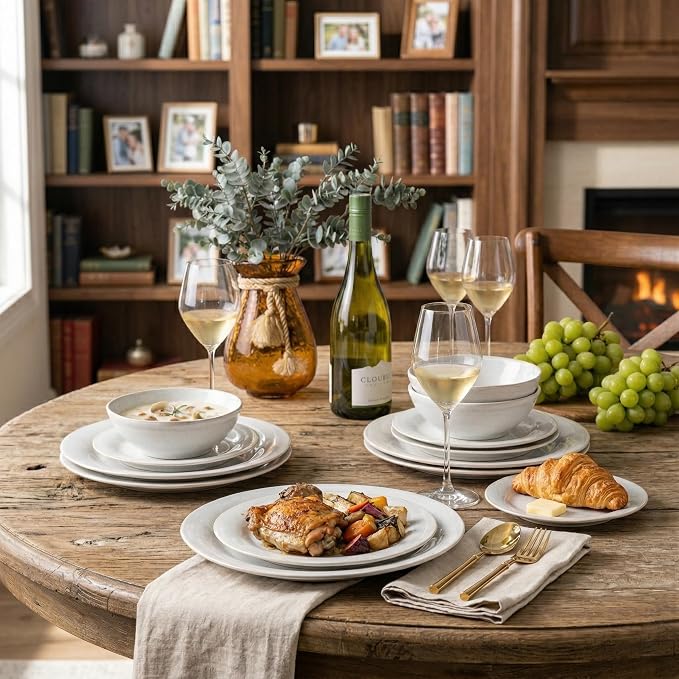 AmorArc Ceramic Dinnerware Sets, Handmade Stoneware Reactive Glaze Plates and Bowls Set, Scratch Resistant | Dishwasher & Microwave Safe, Service for 4 (12pc)