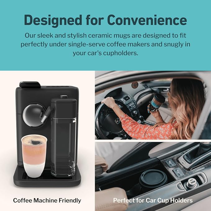 NOVA CERAMICS Travel Mug - Travel Coffee Mug – Iced Coffee Cup Unique to Go Mug – Microwave & Dishwasher Safe Coffee Pink Tumbler - Gifts for Women Men Him Her – 12oz – Afterglow