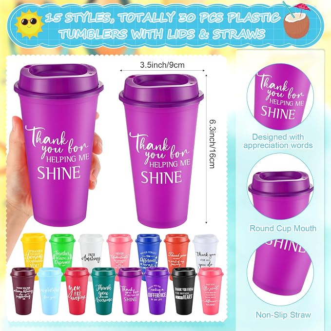Teenyyou 90 Pcs Employee Appreciation Gift Set, 16oz Tumbler with Lid Notebook Pen Bulk Thank You Gift Holiday Party Favor for Teachers Office Coworker Teacher Staff Team (Multi Color,Delicate Style)