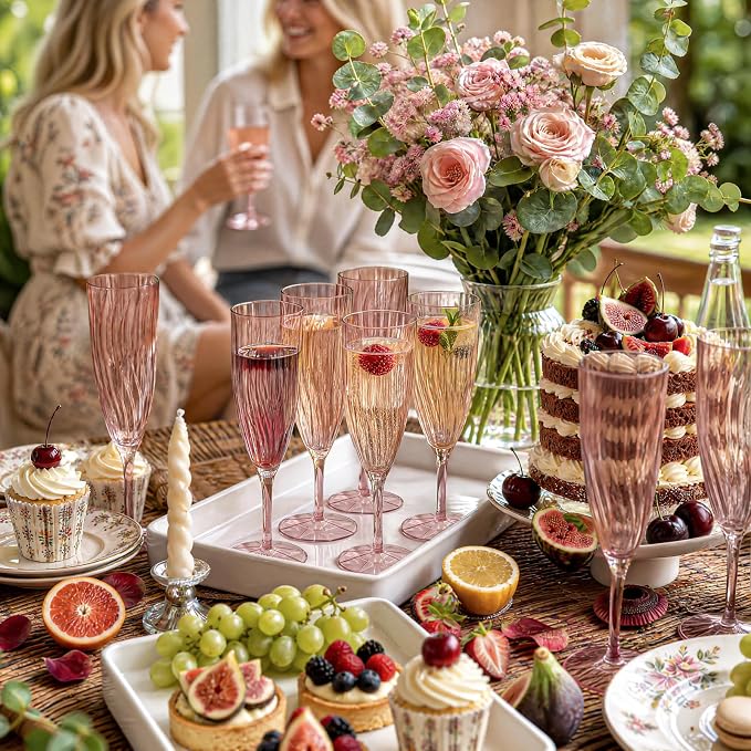 WDF 36PCS Rose Plastic Champagne Flutes - 6OZ Rose Champagne Flutes Party Supplies for Wedding/Birthday/Baby Shower/Anniversary