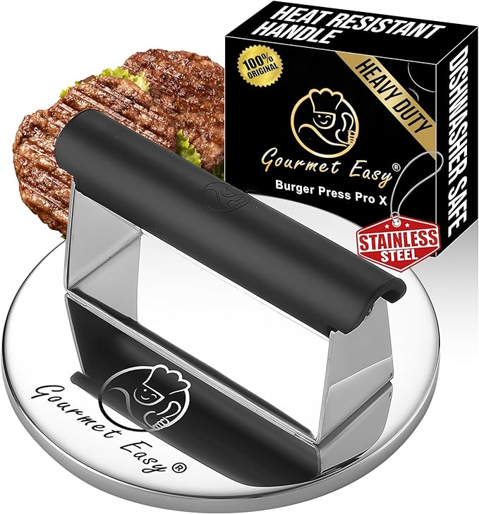 Smash Burger Press Stainless Steel, Burger Smasher for Griddle w/Heat Resistant Handle, Hamburger Press, Dishwasher Safe Grill Press for Griddle, Meat Press & Griddle Press for Flat Top Grill Cooking