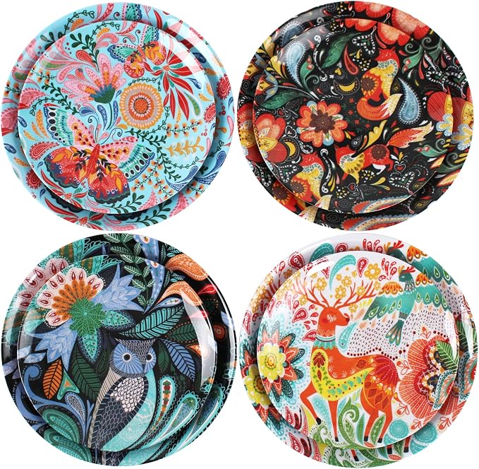 Melamine Plates Set for 4-8 Pcs:Camping Dishes Set with 4 Dinner Plates and 4 Salad Plates.Lightweight and Unbreakable.Indoor and Outdoor Use.